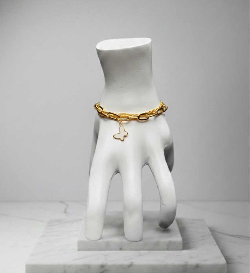 Sade ve İddialı: Minimalist Kelebekli İkili Çelik Zincir Bileklik