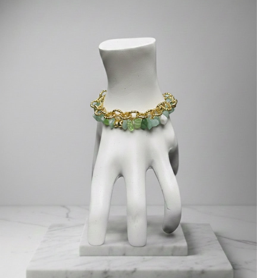 Doğanın Enerjisi: Dolgulu Çelik Zincirli Açık Yeşil Doğal Taş Bileklik