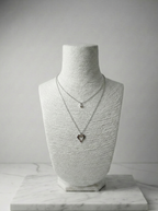 İkili Gümüş Rengi Kalp ve Gümüş Taşlı Minimal Kolye