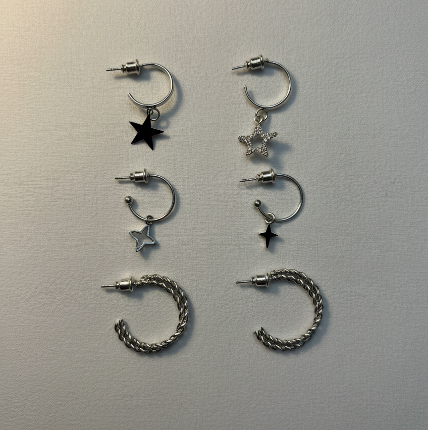 Deniz Esintisi ve Parıltı: Trend 6'lı Çoklu Küpe Kombini