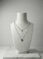 İkili Gümüş Rengi Kalp ve Pembe Taşlı Minimal Kolye