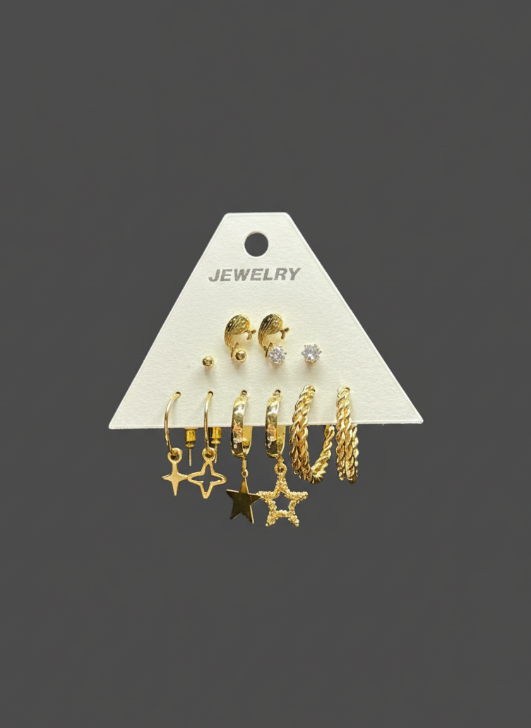 Deniz Esintisi ve Parıltı: Trend 6'lı Çoklu Küpe Kombini