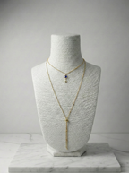 Mavi Baget Taşlı ve Kutup Yıldızı Uçlu Altın Rengi İkili Kolye