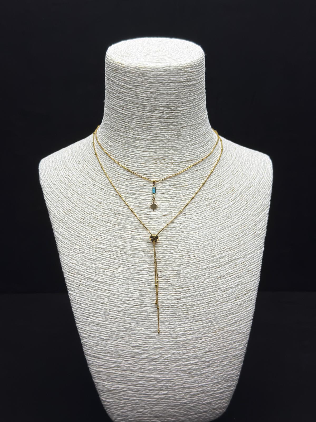 Bohem ve Modern Stil: Firuze Taşlı ve Yıldız Detaylı Katmanlı Altın Rengi Kolye