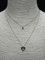 İkili Gümüş Rengi Kalp ve Pembe Taşlı Minimal Kolye