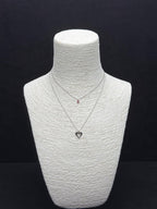 İkili Gümüş Rengi Kalp ve Pembe Taşlı Minimal Kolye