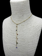 Altın Rengi Kıvrımlı Dal Formunda Çok Renkli Taşlı Lariat Kolye