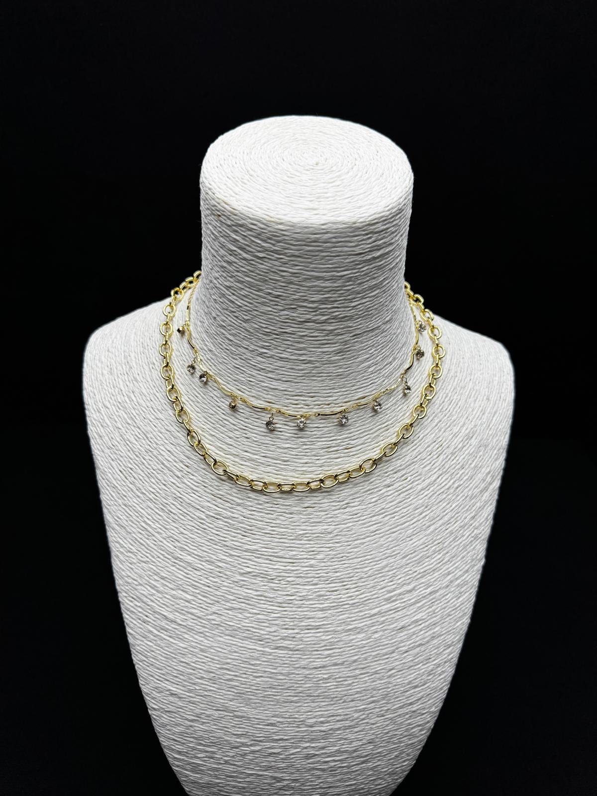 Göz Kamaştıran İkili: İnce Zirkon Detaylı ve Kalın Halka Zincirli Altın Rengi Kolye Seti