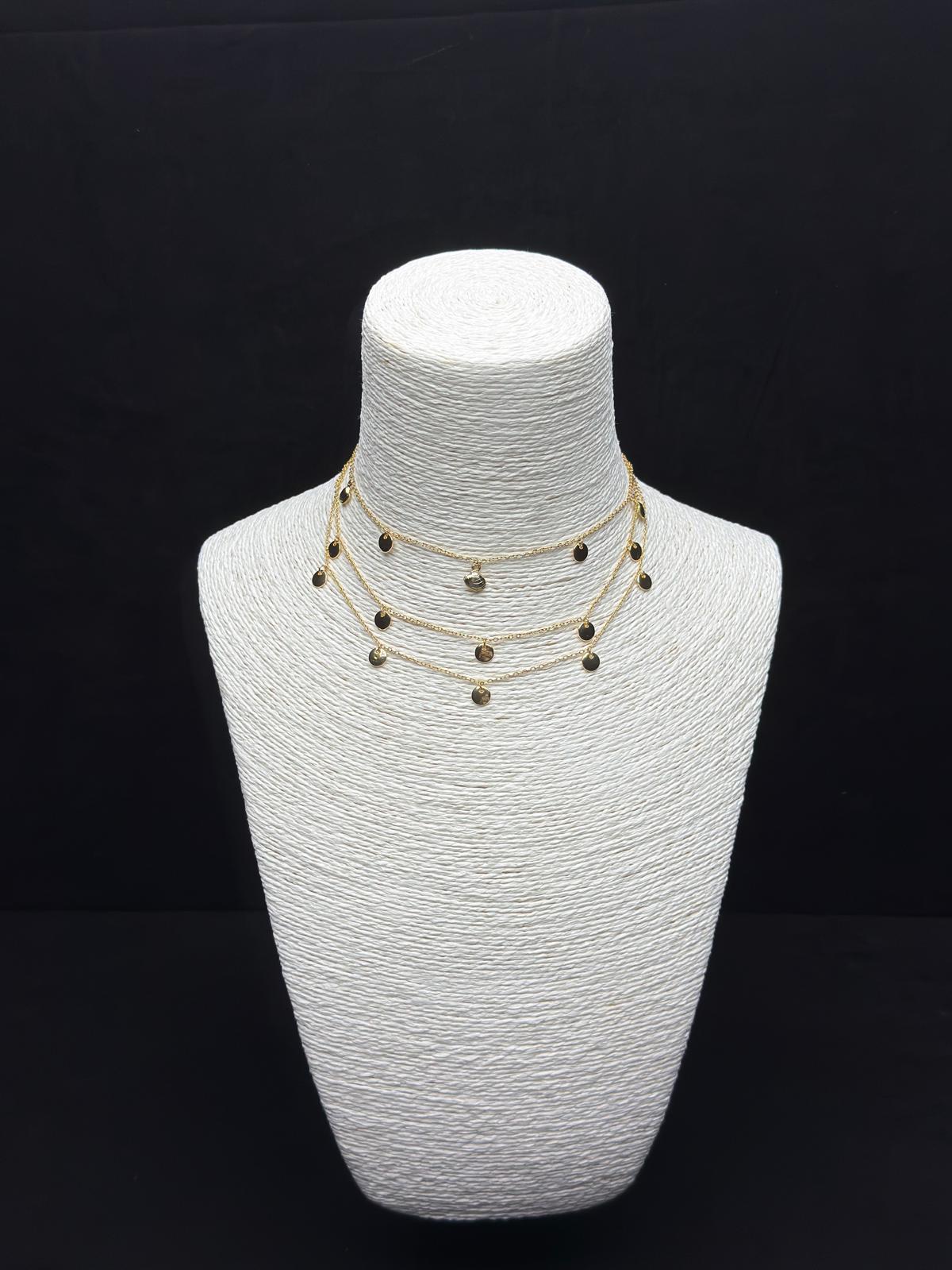 Güneş Işıltısı: Üç Katmanlı Hareketli Madalyon (Pul) Detaylı Altın Rengi Kolye Seti