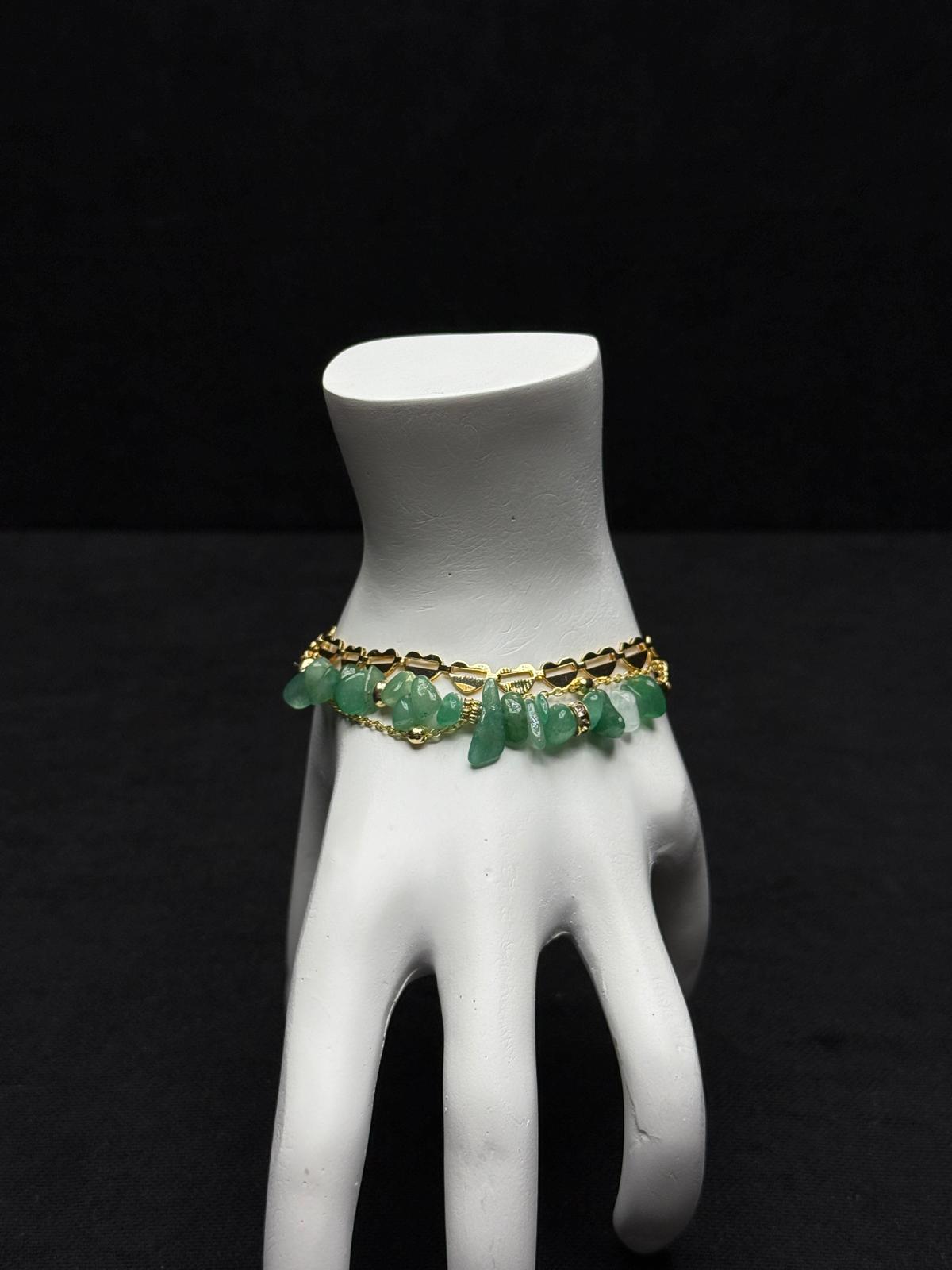 Zümrüt Yeşili Aventurin Doğal Taşlı Çelik Bileklik - Gold Zincir Detaylı