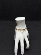 Minik Kalpli Gold Çelik Zincir ve Tek Taş Sarkıtlı İki Sıralı Bileklik