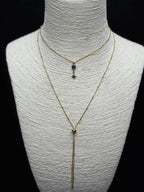 Mavi Baget Taşlı ve Kutup Yıldızı Uçlu Altın Rengi İkili Kolye