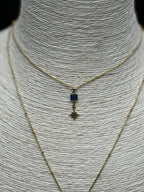 Mavi Baget Taşlı ve Kutup Yıldızı Uçlu Altın Rengi İkili Kolye